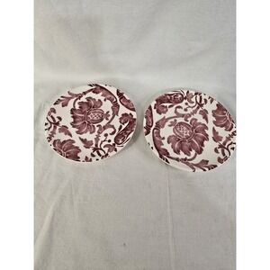 Pier 1 Imports Earthenware Burgundy Damask Floral Appetizer Plates Set of 2